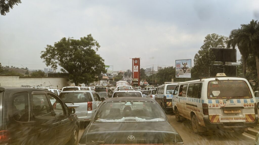 Traveling in Uganda through traffic in Kampala