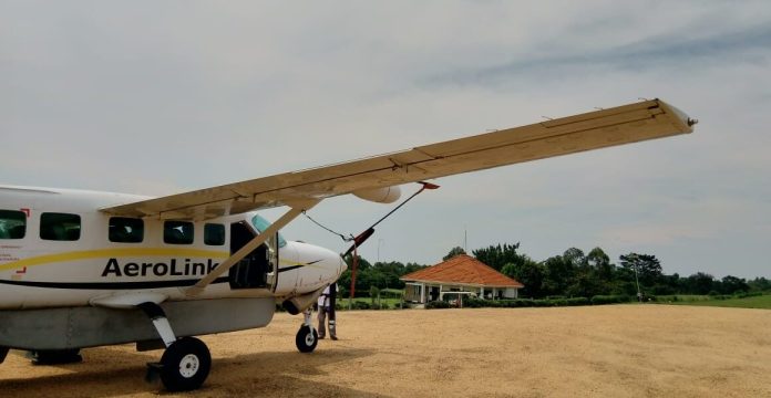 An Aerolink flight at Kihihi airstrip in Kanungu